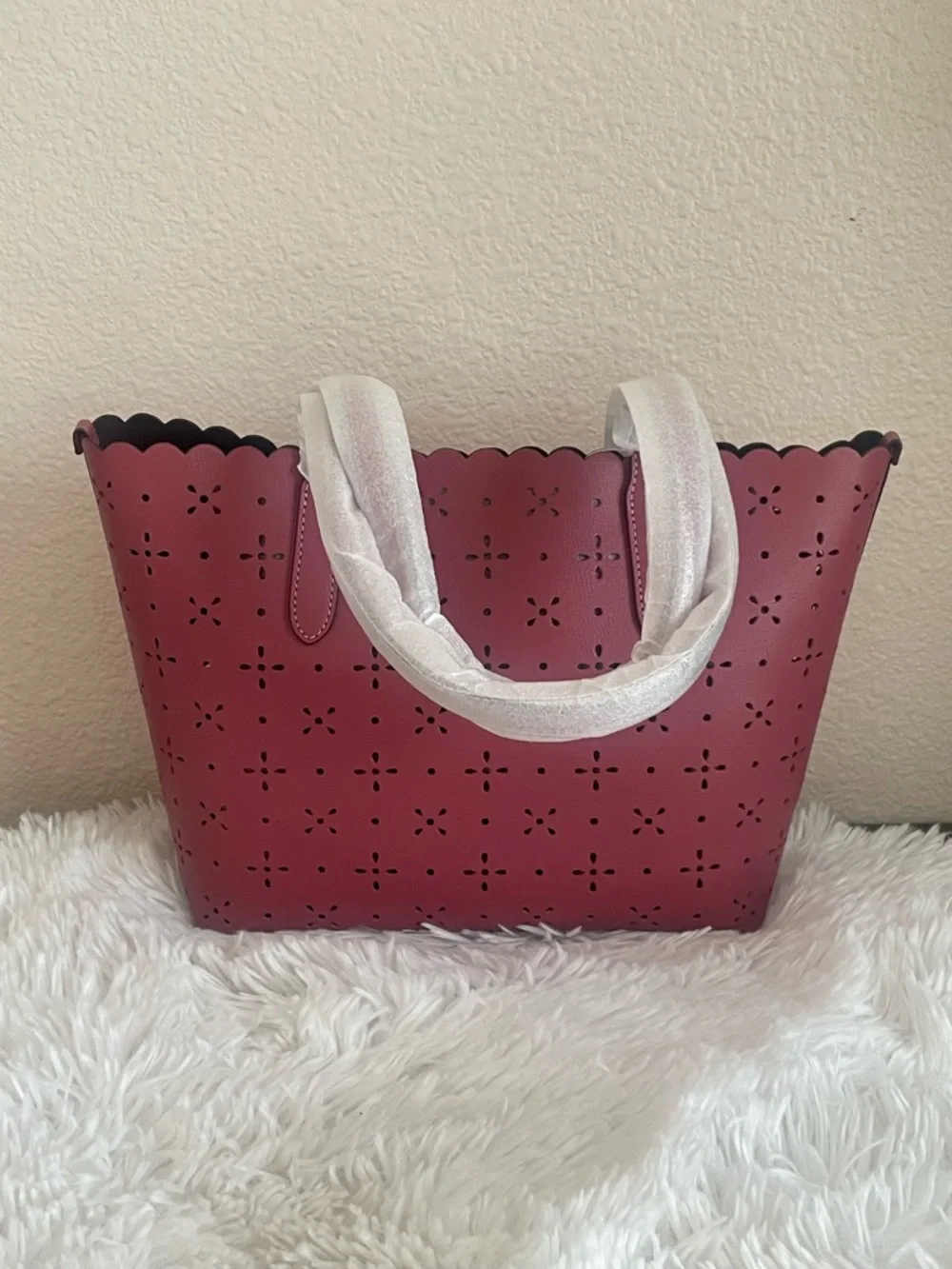 Coach Rose-Red Laser Cut Scalloped Edge Mini City Tote - Picture 3 of 16